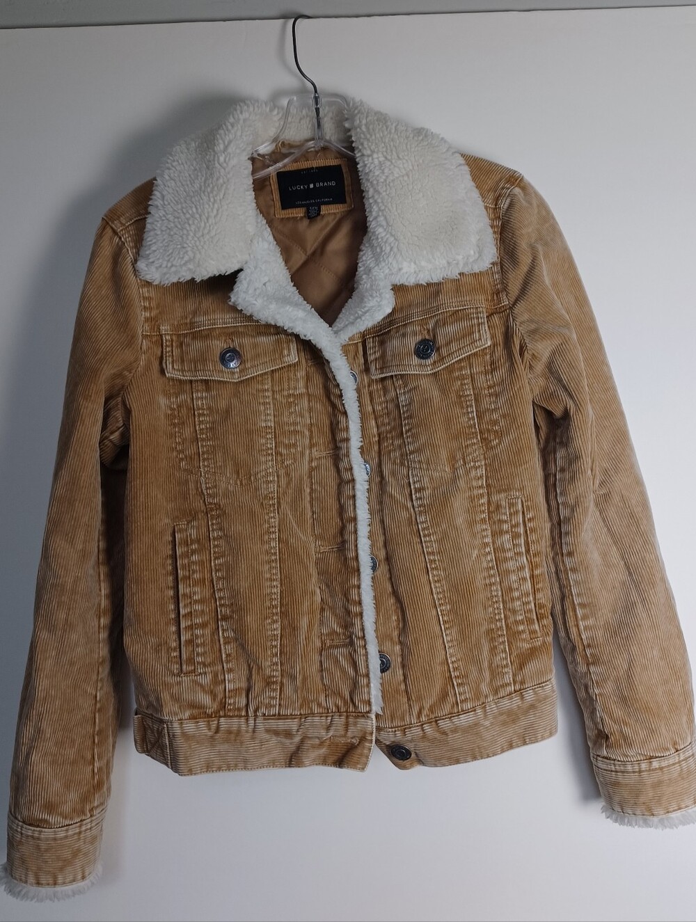 Lucky Brand Tan Corduroy Sherpa Lined Jacket Coat Size Small EXCELLENT - Picture 11 of 12